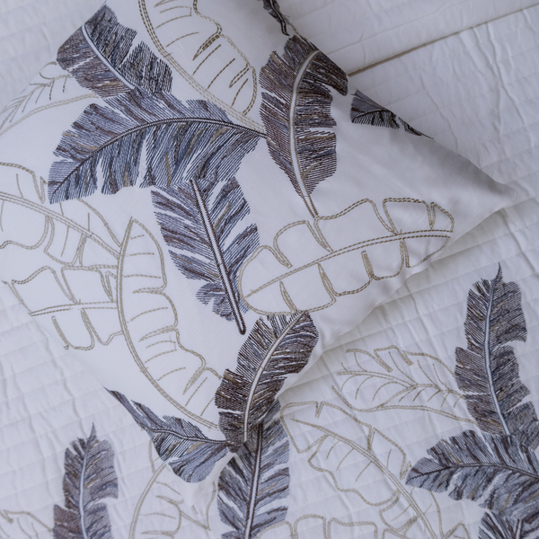 Palm Leaf embroidered bed cover - brown