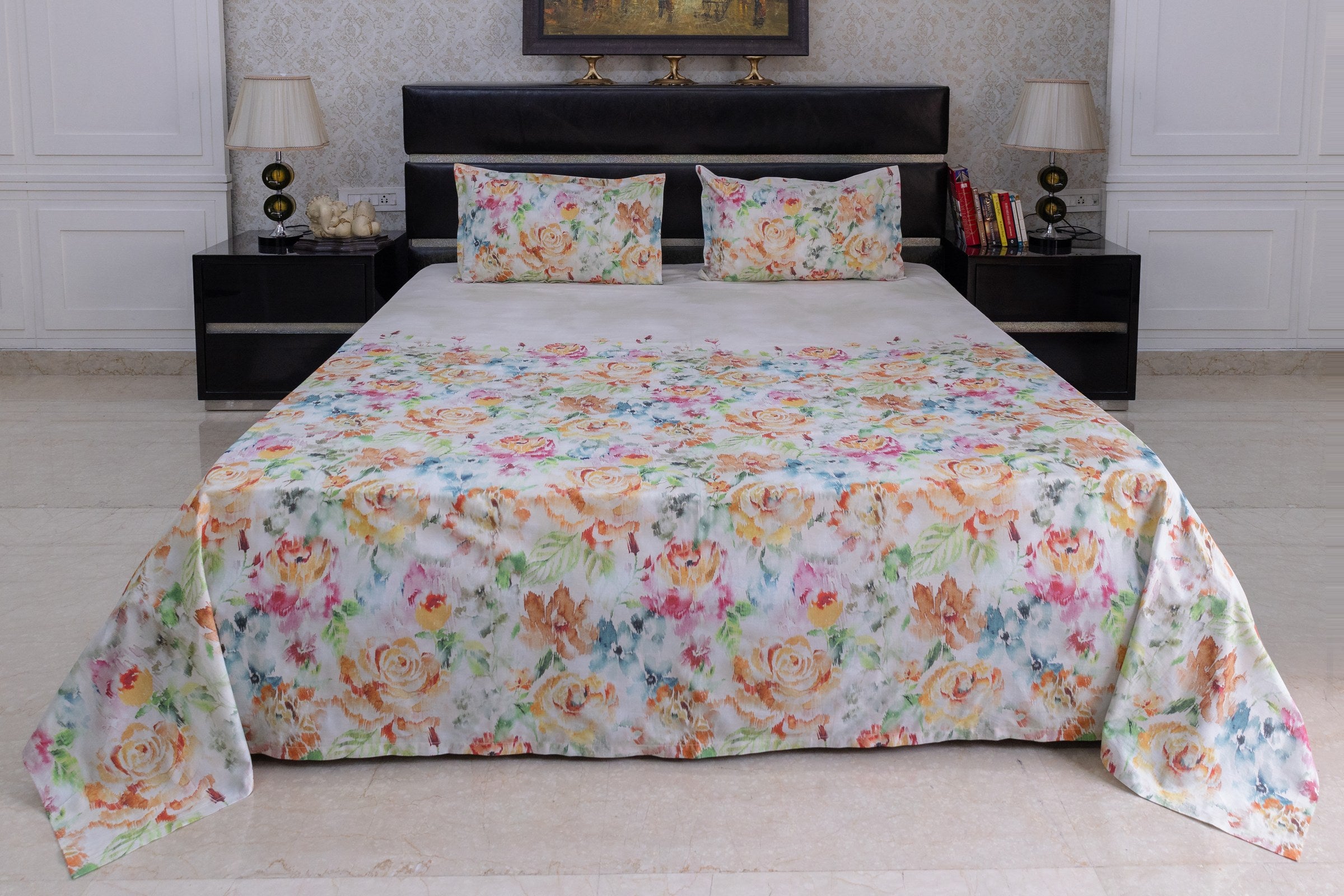 Vibrant bloom printed bedsheet