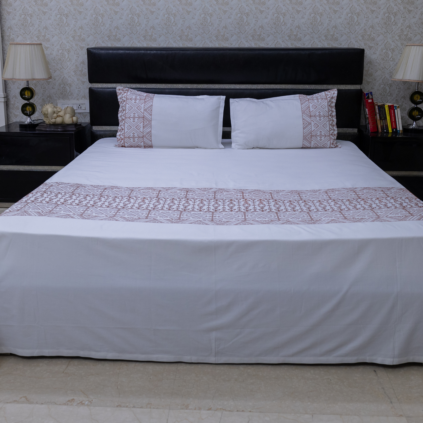 cross stitch embroidered bedsheet - amber