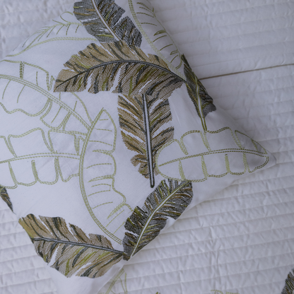 Palm Leaf embroidered  bed cover - green