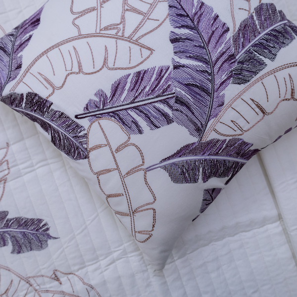 Palm Leaf embroidered  bed cover - purple