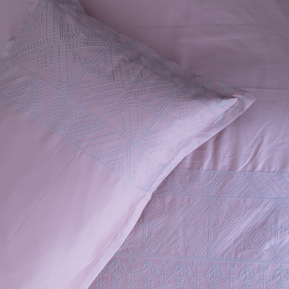 Cross stitch embroidered bedsheet - blush