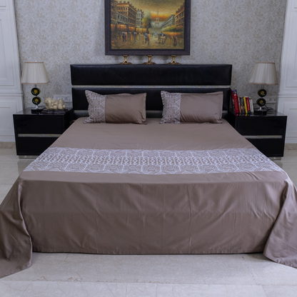 Cross stitch embroidered bedsheet - brown