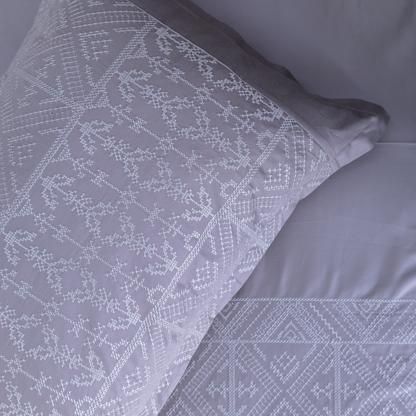 Cross stitch embroidered bedsheet - grey