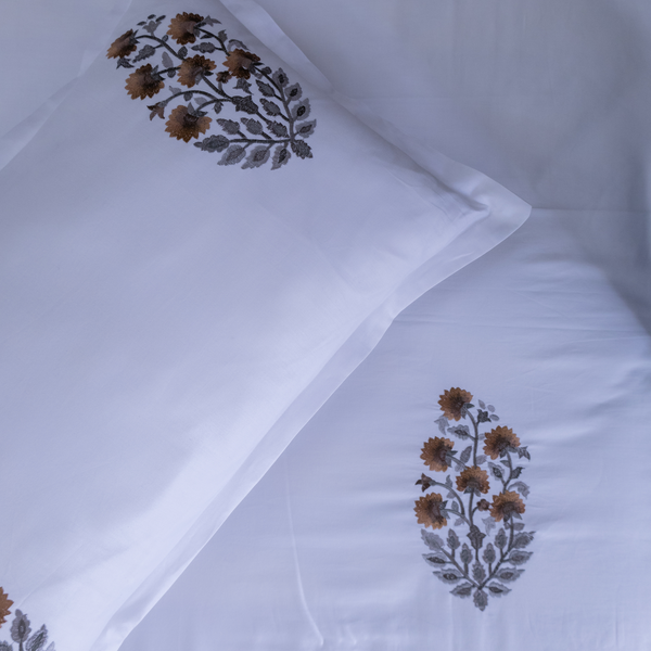 Floral Sonata Embroidered bedsheet - brown
