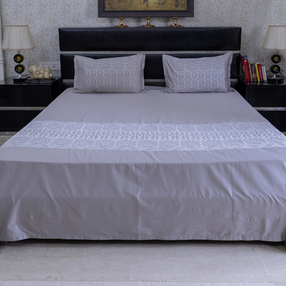 Cross stitch embroidered bedsheet - grey