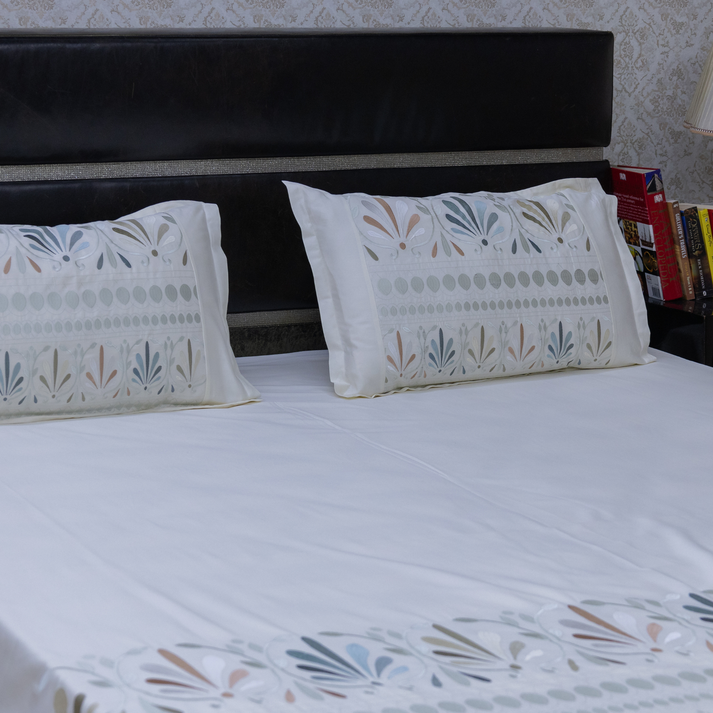 Petal harmony embroidered bedsheet ivory