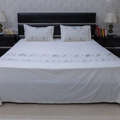 Petal harmony embroidered bedsheet ivory