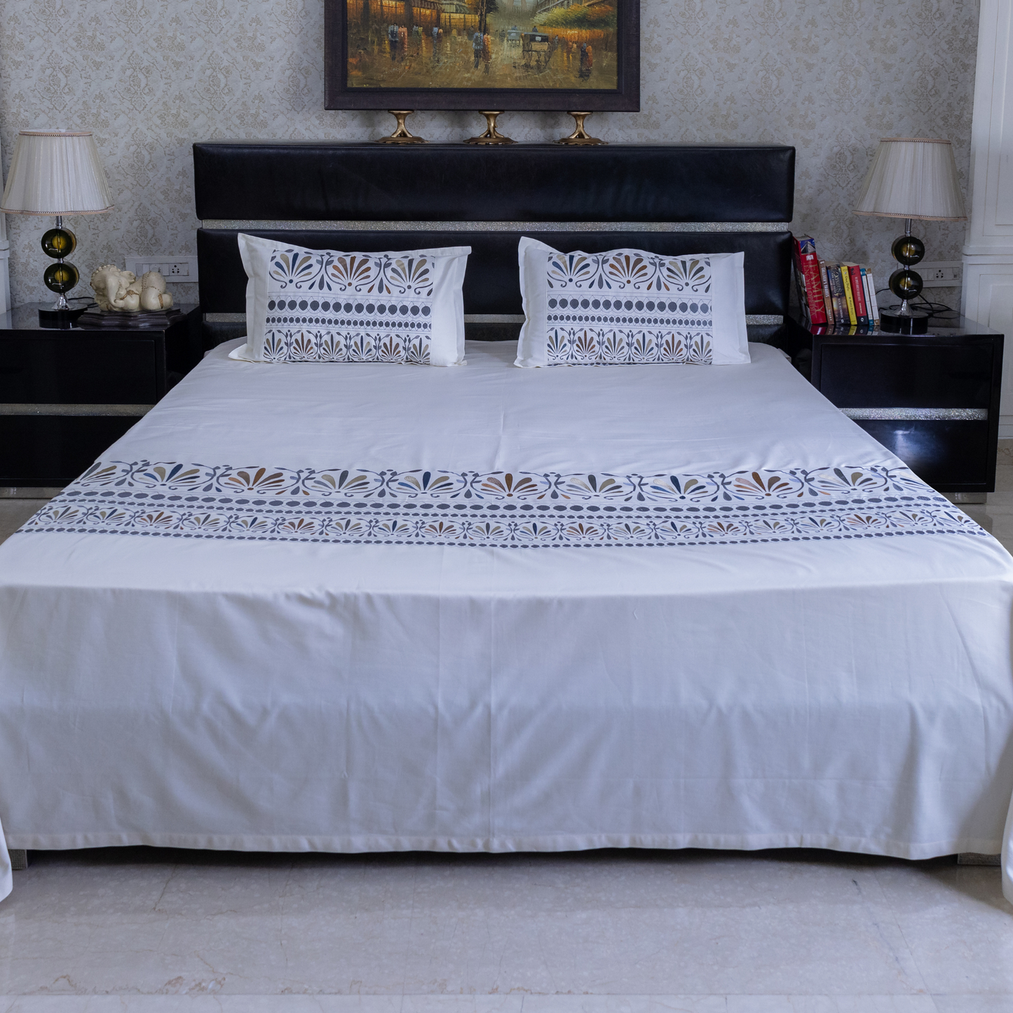 Petal harmony embroidered bedsheet brown