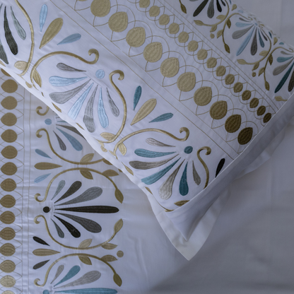 Petal harmony embroidered bedsheet aqua