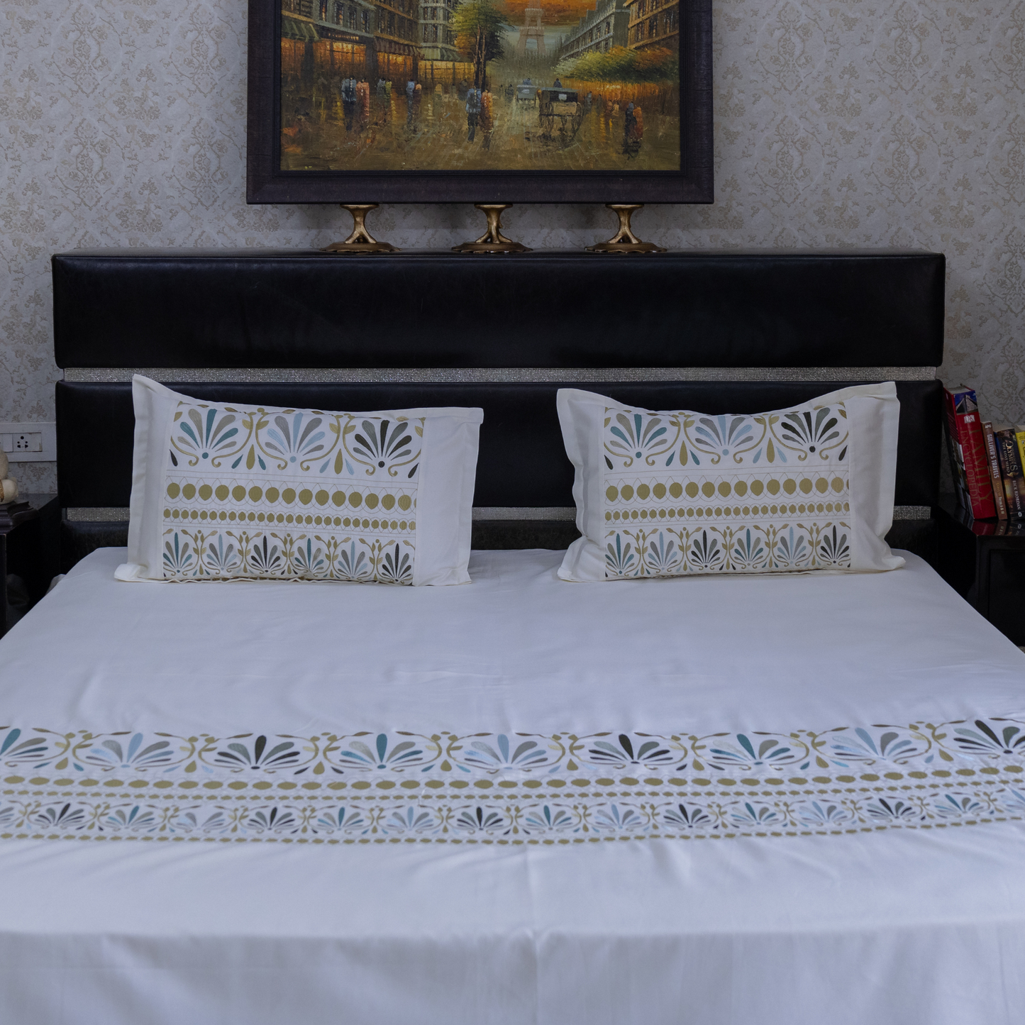 Petal harmony embroidered bedsheet aqua