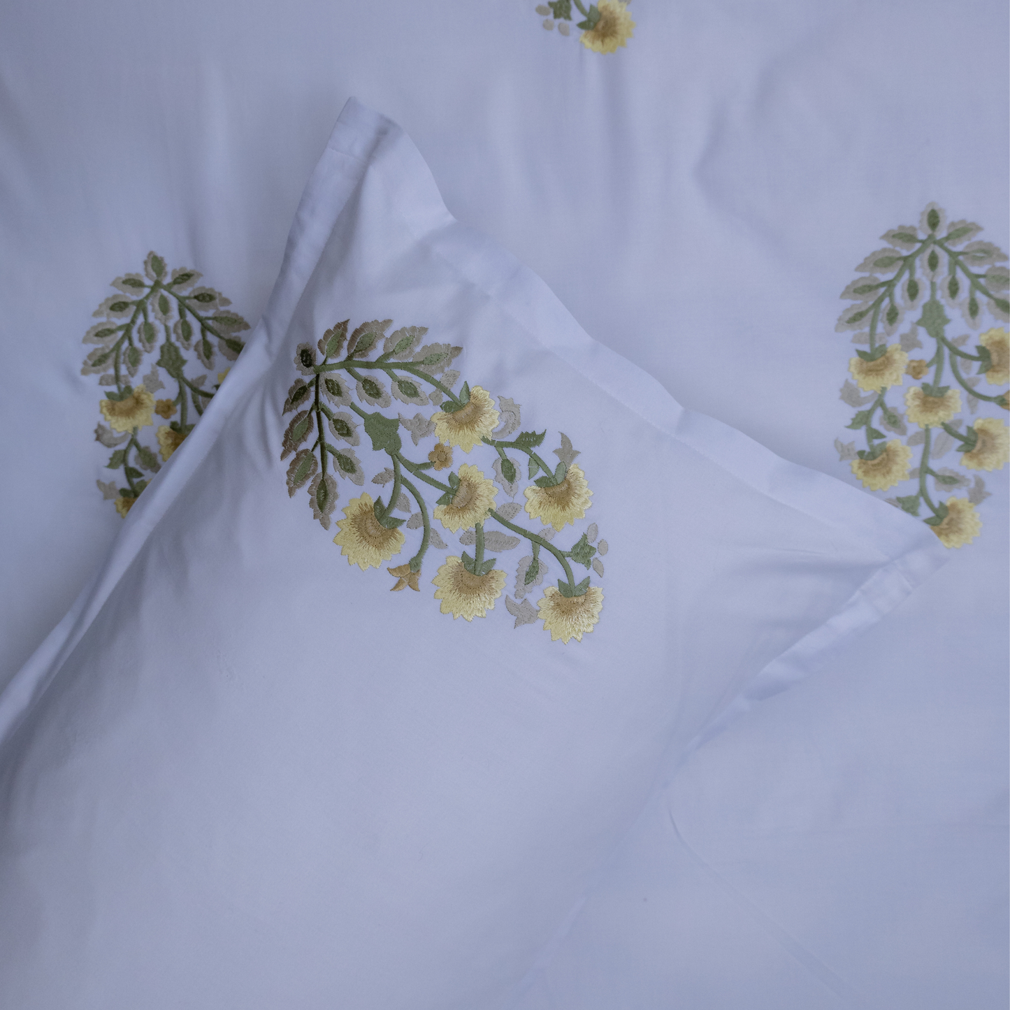 Floral Sonata Embroidered bedsheet - Yellow