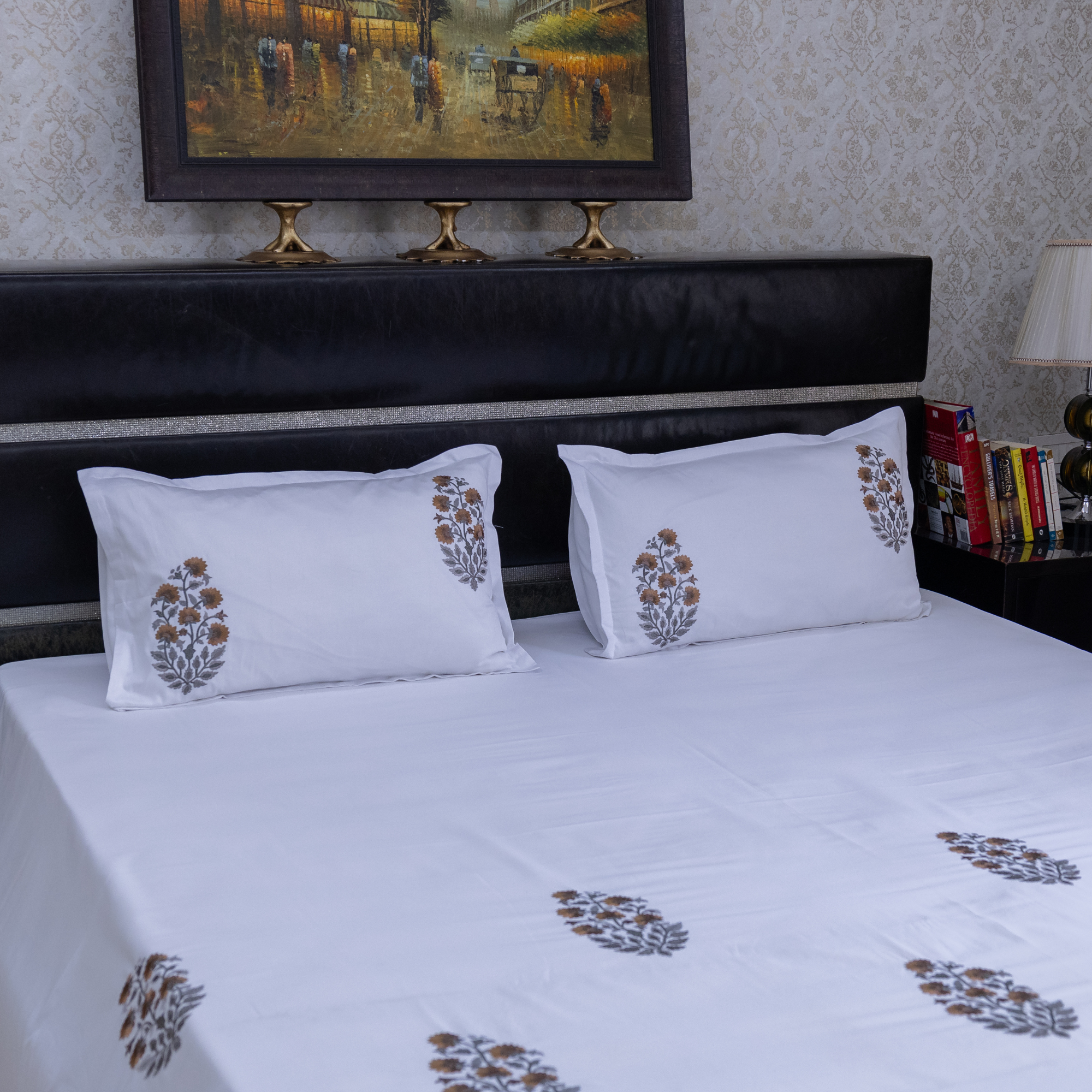 Floral Sonata Embroidered bedsheet - brown