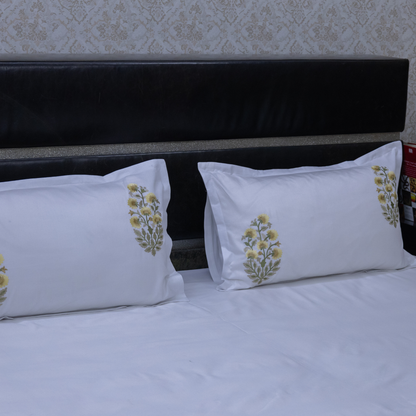 Floral Sonata Embroidered bedsheet - Yellow