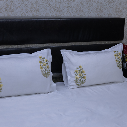 Floral Sonata Embroidered bedsheet - Yellow