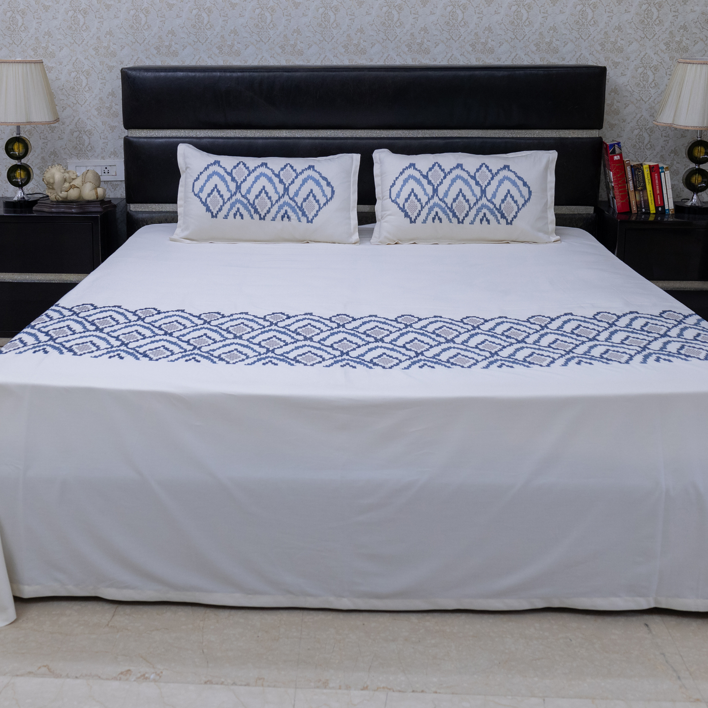 Azure bliss embroidered bedsheet