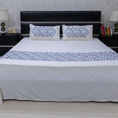 Azure bliss embroidered bedsheet