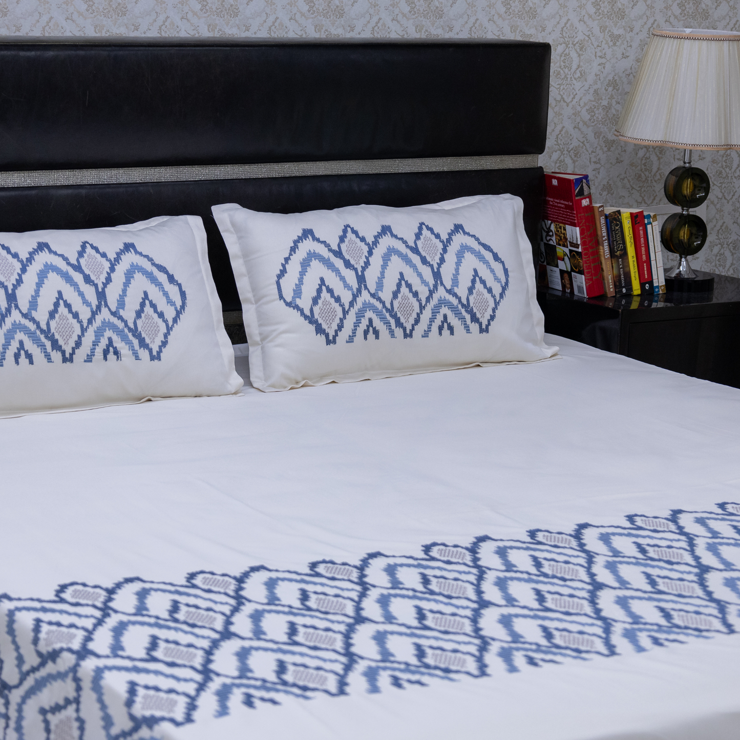 Azure bliss embroidered bedsheet