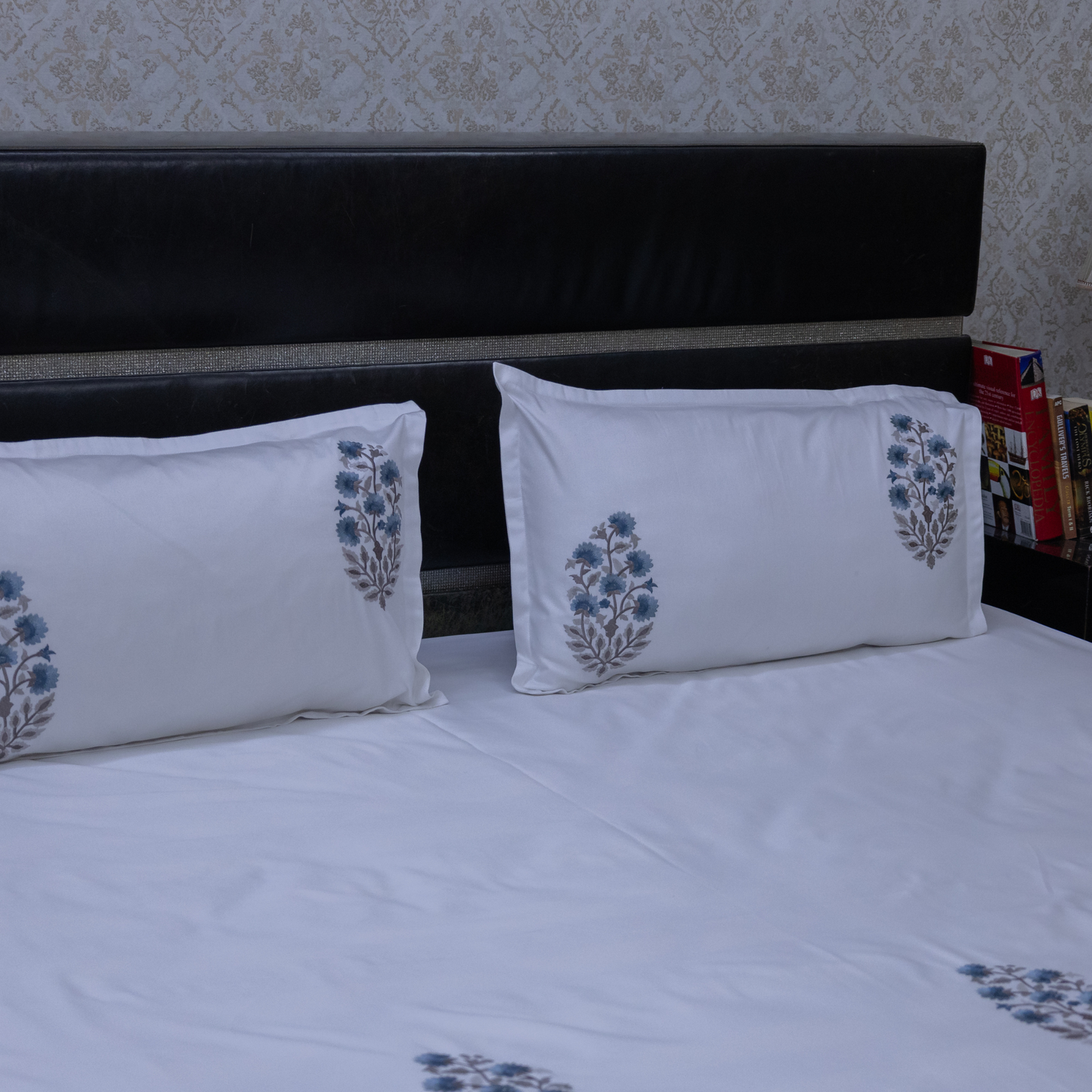 Floral Sonata Embroidered bedsheet - blue