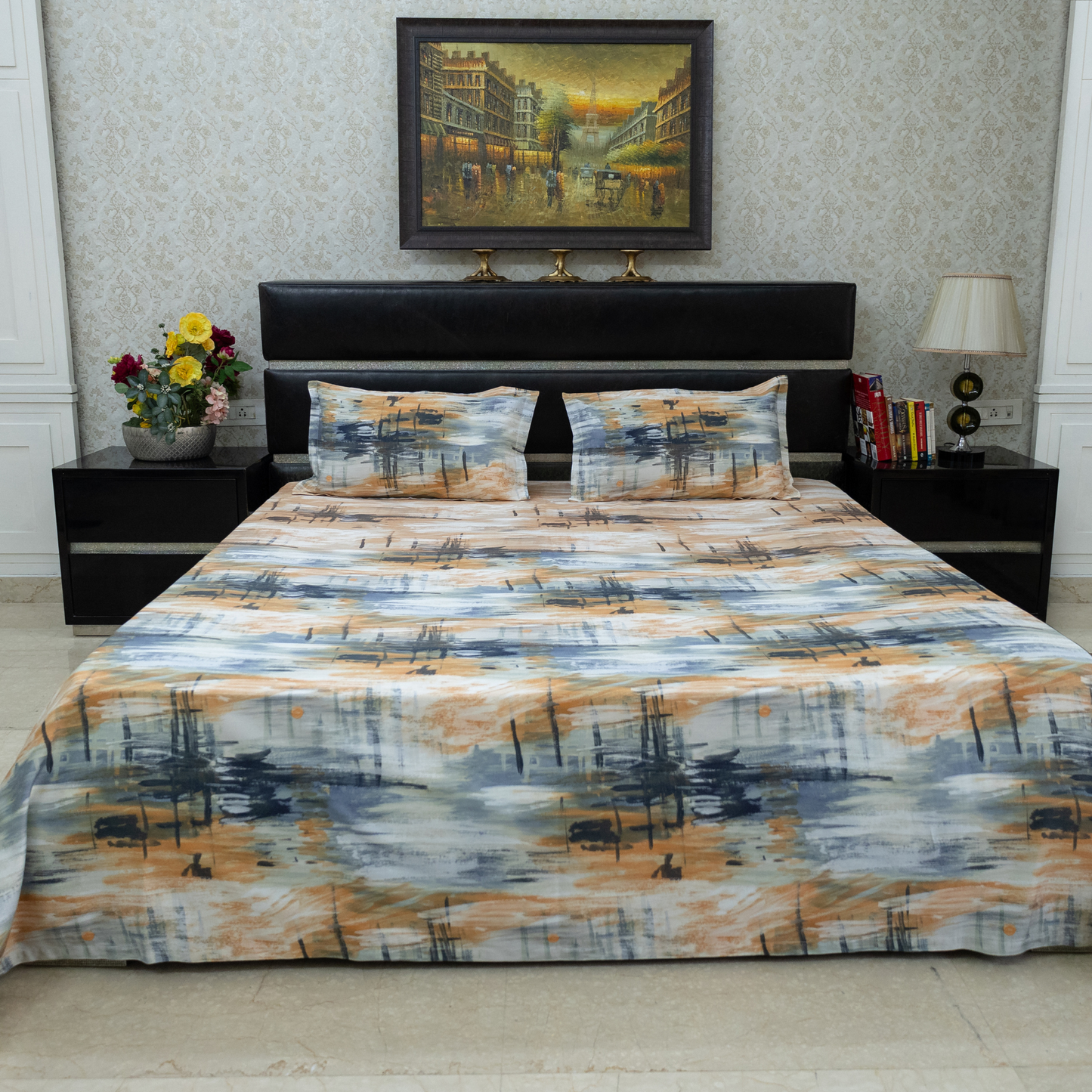 Sunlit seascape printed bedsheet